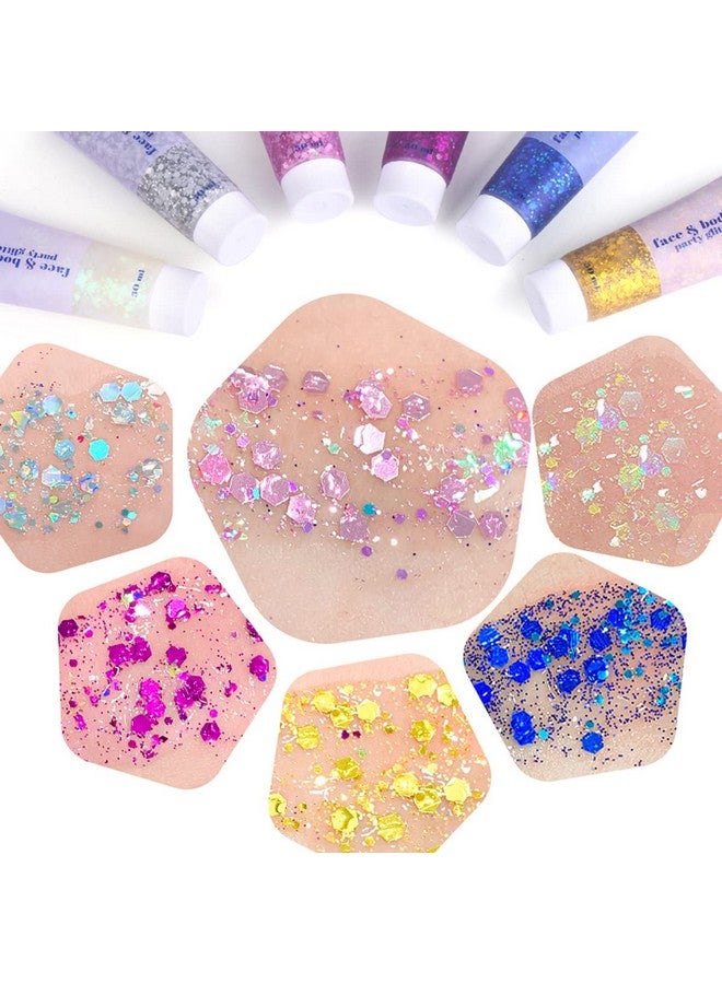 2Pcs Face Body Glittersinger Concerts Festival Rave Accessoriesmermaid Face Glitter Gelsparkling Sequins Glitter Face Paintholographic Chunky Glitter For Eye Lip Hair100Mlwhite+Blue