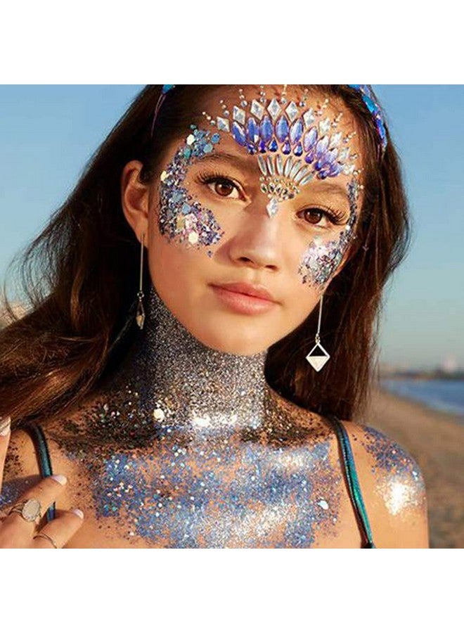 2Pcs Face Body Glittersinger Concerts Festival Rave Accessoriesmermaid Face Glitter Gelsparkling Sequins Glitter Face Paintholographic Chunky Glitter For Eye Lip Hair100Mlwhite+Blue