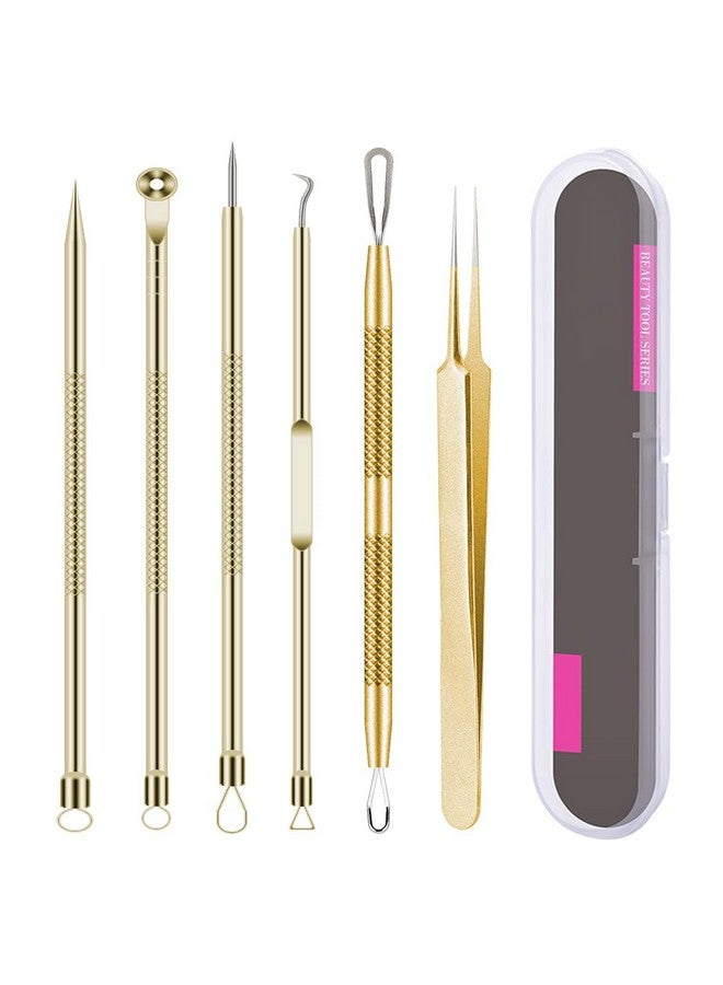 Pimple Popper Tool Kit 6 Pcs Blackhead Remover Acne Needle Tools Set Removing Treatment Comedone Whitehead Popping Zit For Nose Face Skin Blemish Extractor Tool Gold