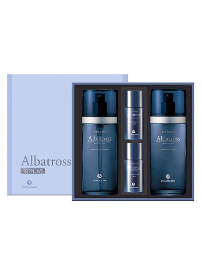 Albatross Skincare For Men Aftershave Toner And Emulsion Set Father'S Day Gift Set Hydrating Moisturizing Nourishing Toner+ Fluid + Travel Size Total Of 10.5 Fl.Oz