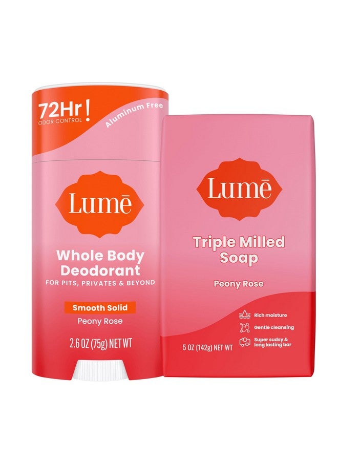 Whole Body Deodorant And Soap 2.6 Ounce Smooth Solid Stick With 72 Hour Odor Control And 5 Ounce Triple Milled Soap Aluminum Free Baking Soda Free And Skin Loving (Peony Rose)