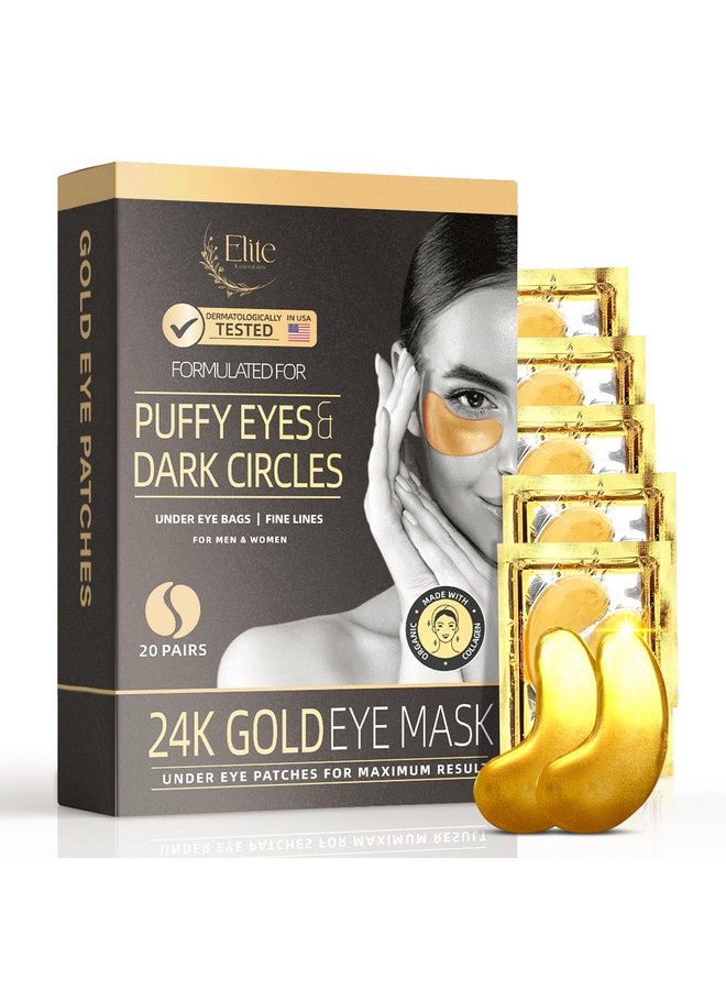 24K Gold Under Eye Patches For Puffy Eyes And Dark Circles Eye Bags Wrinkles 20 Pairs Gold Eye Patches Skincare Masks For Women & Men Collagen Eye Mask Patches Under Eye Gel Pads