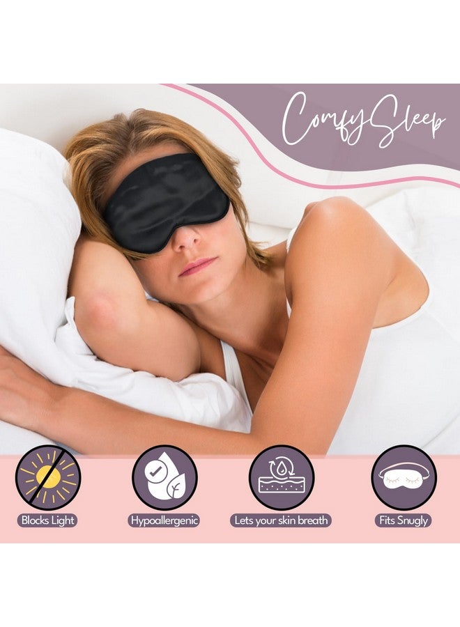 100% Silk Sleep Mask For Women With Silk Covered Elastic Strap 100% Silk Filled Silk Eye Mask For Sleeping (One Size Black)