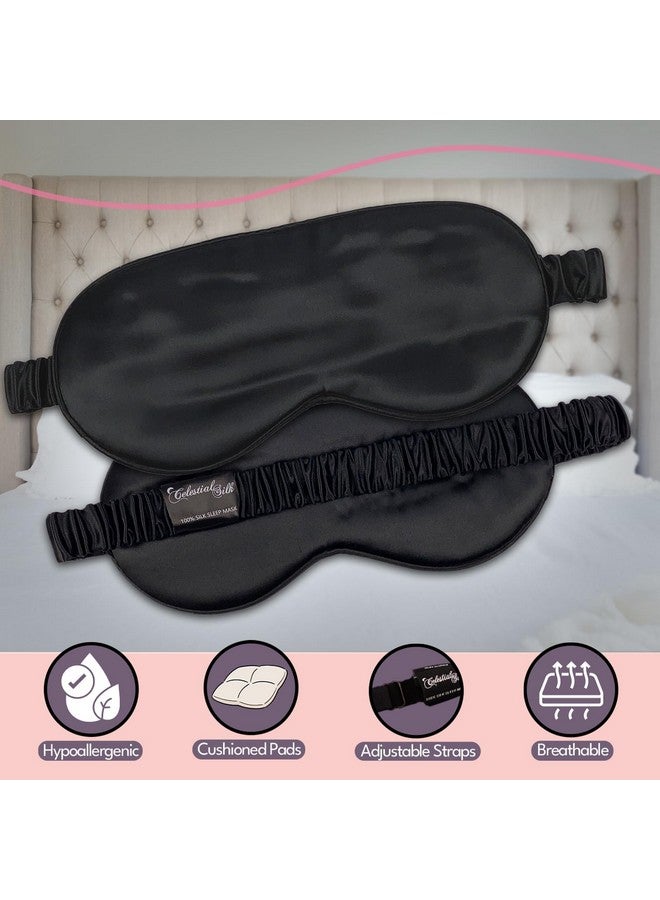 100% Silk Sleep Mask For Women With Silk Covered Elastic Strap 100% Silk Filled Silk Eye Mask For Sleeping (One Size Black)