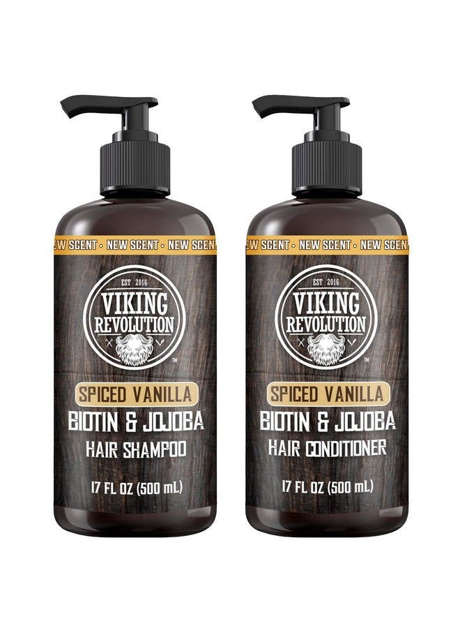 Spiced Vanilla Mens Shampoo And Conditioner Set With Biotin And Jojoba Oil Natural Hair Shampoo And Hair Conditioner For Men With Vitamin B5 Mens Shampoo For Thinning Hair (17Oz)