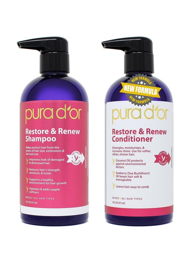 Restore & Renew Shampoo And Conditioner Set For Strong Healthy And Nourished Hair With Organic Aloe Vera Rosemary Oil Sea Buckthorn Cacay Oil Coconut Oil Seaberry Oil & Cedarwood Oil