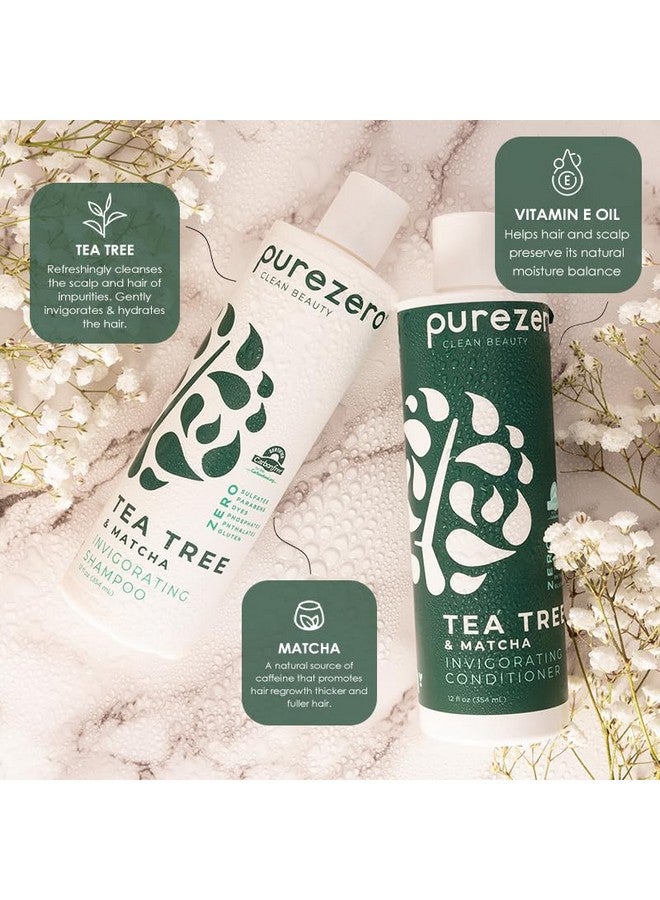 Tea Tree & Matcha Shampoo And Conditioner Set Nourishing & Invigorating Scalp Treatment Zero Sulfates/Parabens/Dyes 100% Vegan & Cruelty Free Great For Color Treated Hair