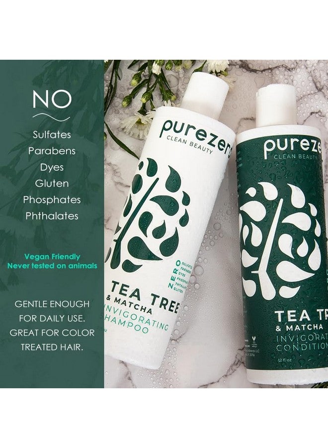 Tea Tree & Matcha Shampoo And Conditioner Set Nourishing & Invigorating Scalp Treatment Zero Sulfates/Parabens/Dyes 100% Vegan & Cruelty Free Great For Color Treated Hair