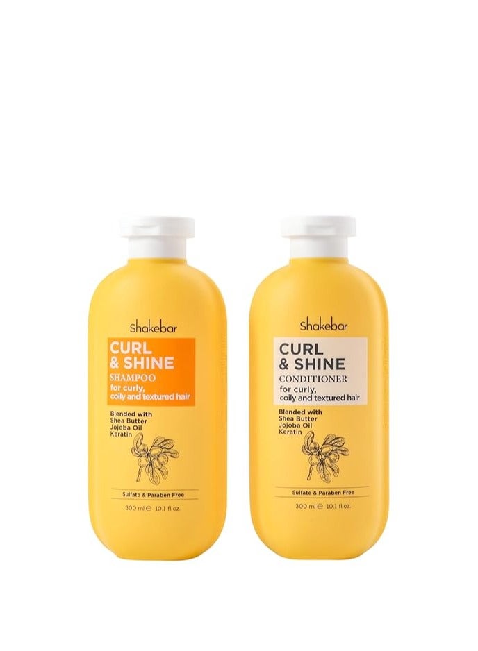 Curl and Shine Natural Shampoo and Conditioner Set Rich Butter Jojoba Oil Keratin Sulfate and Paraben Free For Curly Hair