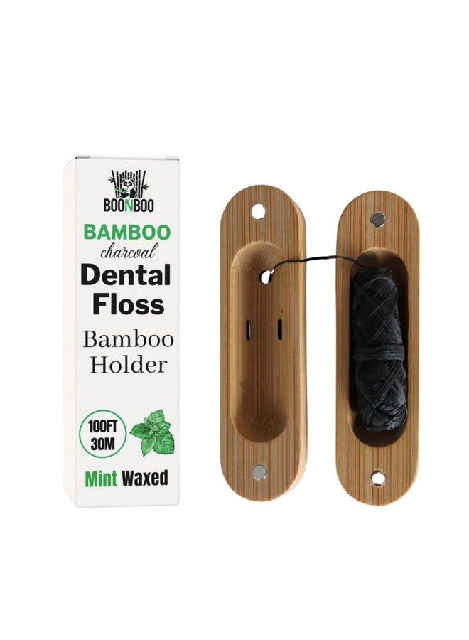 Dental Floss Charcoal Woven Thread Bamboo Holder Mint Flavor