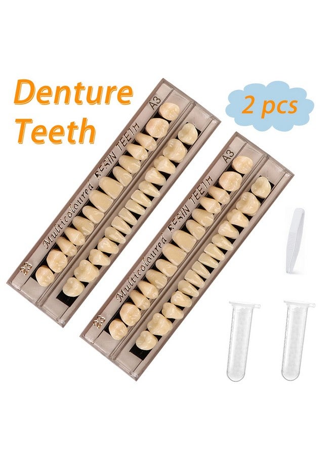 56 Pcs False Teeth Dental Complete Acrylic Resin Denture Teeth 2 Set Whole Teeth Synthetic Polymer Denture Tooth 23 Shade A3 Upper + Lower Dental Materials For Replacement Diy Or Halloween