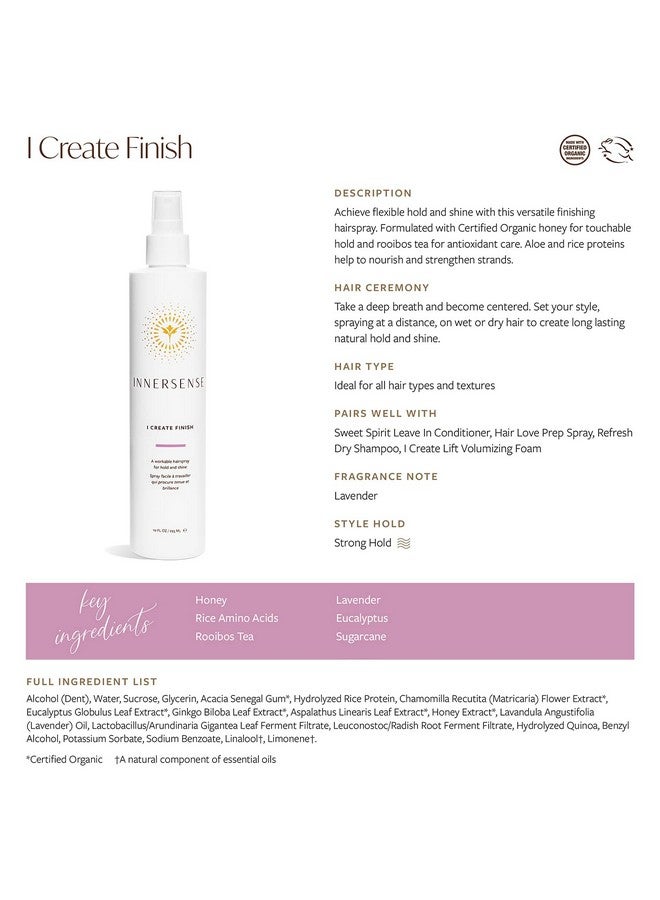 Organic Beauty Natural I Create Finish Finishing Spray Nontoxic Crueltyfree Clean Haircare (10 Fl Oz)