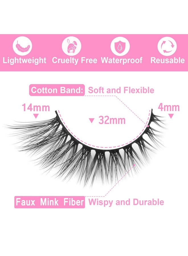 Lashes Natural Look False Eyelashes Wispies Short Faux Mink Lashes Fluffy 14Mm Cat Eye Wispy Lashes Strip Eyelashes Pack