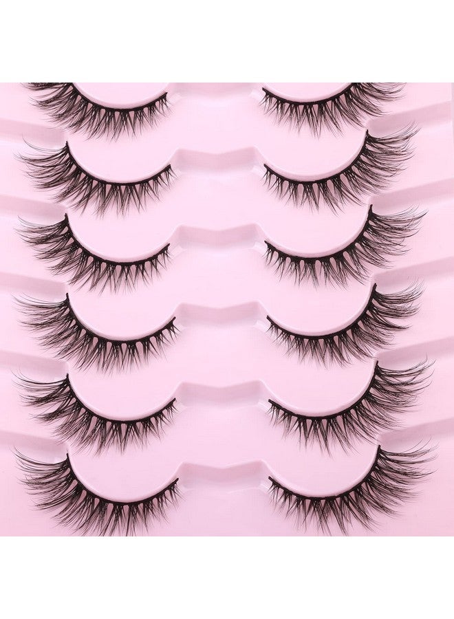 Lashes Natural Look False Eyelashes Wispies Short Faux Mink Lashes Fluffy 14Mm Cat Eye Wispy Lashes Strip Eyelashes Pack