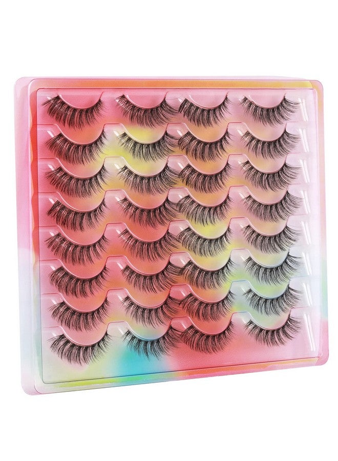 False Eyelashes Natural Look Clear Band Mink Lashes Fluffy 5D Cat Eye Lashes Wispy Faux Mink Strip Lashes Pack By Kiromiro