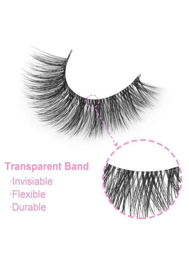 False Eyelashes Natural Look Clear Band Mink Lashes Fluffy 5D Cat Eye Lashes Wispy Faux Mink Strip Lashes Pack By Kiromiro