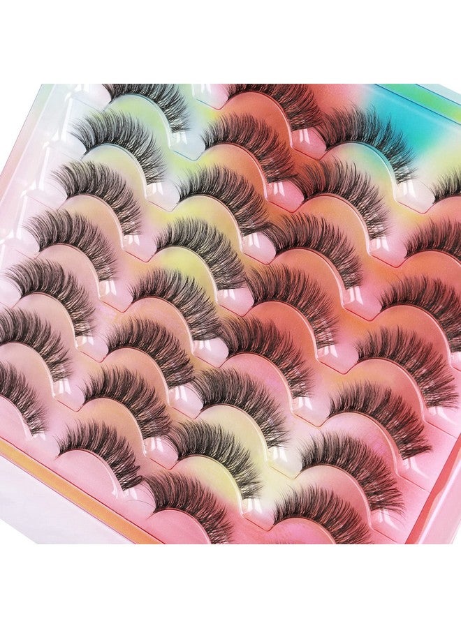 False Eyelashes Natural Look Clear Band Mink Lashes Fluffy 5D Cat Eye Lashes Wispy Faux Mink Strip Lashes Pack By Kiromiro