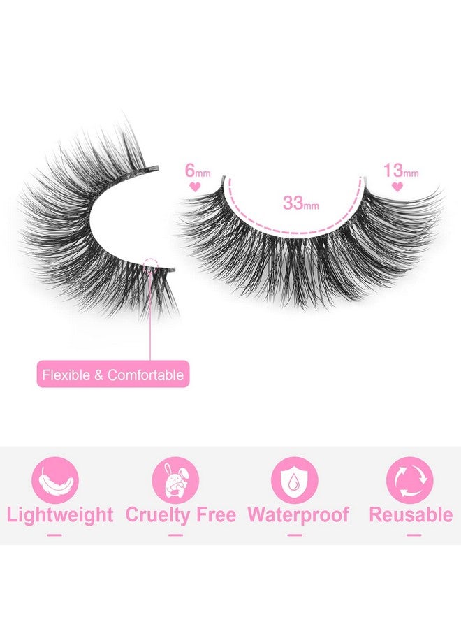 False Eyelashes Natural Look Clear Band Mink Lashes Fluffy 5D Cat Eye Lashes Wispy Faux Mink Strip Lashes Pack By Kiromiro