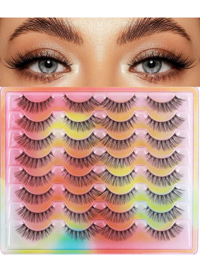 False Eyelashes Natural Look Clear Band Mink Lashes Fluffy 5D Cat Eye Lashes Wispy Faux Mink Strip Lashes Pack By Kiromiro