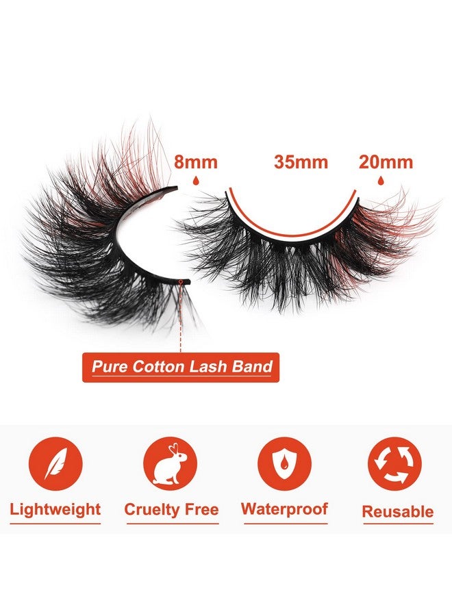 False Eyelashes Fluffy Mink Lashes Wispy Colored Lashes Red Strip Lashes Pack By Kiromiro (Red)