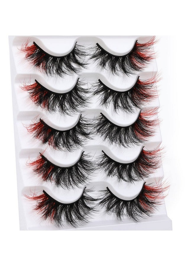 False Eyelashes Fluffy Mink Lashes Wispy Colored Lashes Red Strip Lashes Pack By Kiromiro (Red)