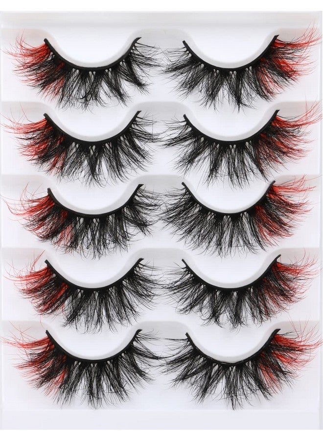 False Eyelashes Fluffy Mink Lashes Wispy Colored Lashes Red Strip Lashes Pack By Kiromiro (Red)