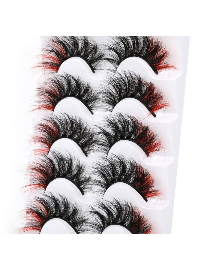 False Eyelashes Fluffy Mink Lashes Wispy Colored Lashes Red Strip Lashes Pack By Kiromiro (Red)