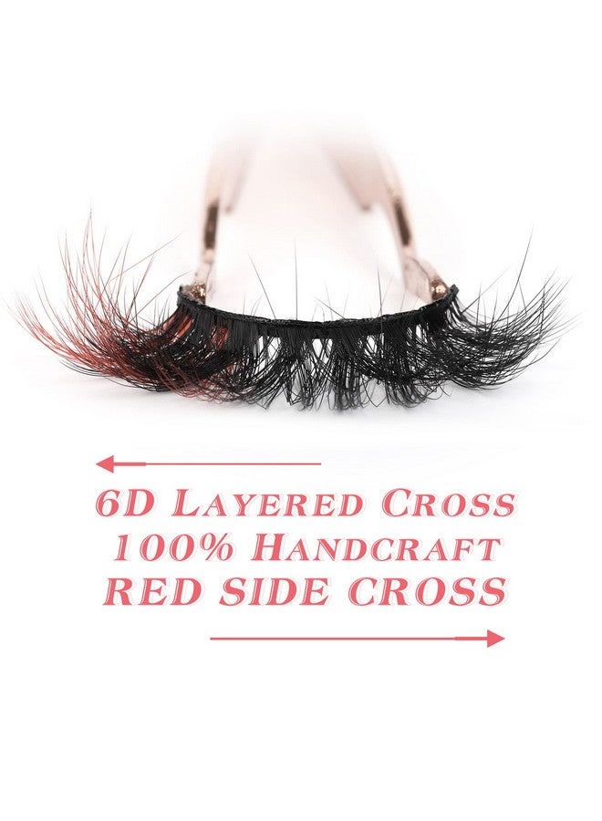 False Eyelashes Fluffy Mink Lashes Wispy Colored Lashes Red Strip Lashes Pack By Kiromiro (Red)