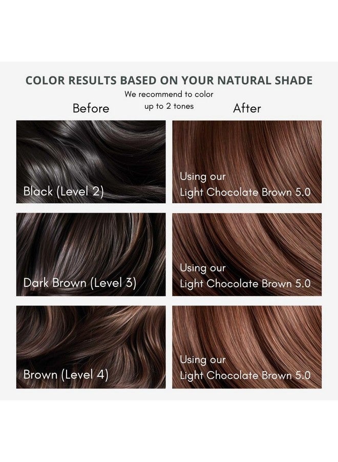 Permanent Hair Dye 5.0 Light Chocolate Brown Ammonia And Paraben Free Up To 100% Gray Hair Coverage Long Lasting Vegan Cruelty Free