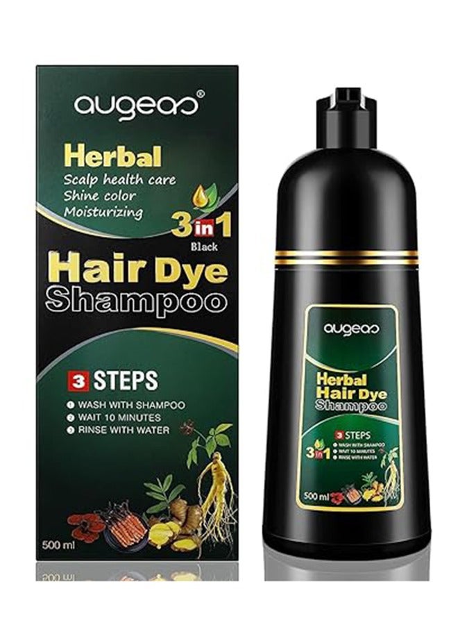 500ml Black Hair Dye Shampoo,3-In-1 Herbal Black Hair Shampoo Natural Covers Gray Hair in 10 Minutes Hair Dye Shampoo(Black)