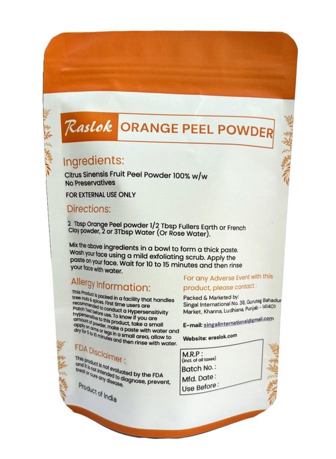 Pure Orange Peel Powder Natural Orange Peel (Citrus Aurantium) Powder To Be Used In Face Packs (3.52 Oz)