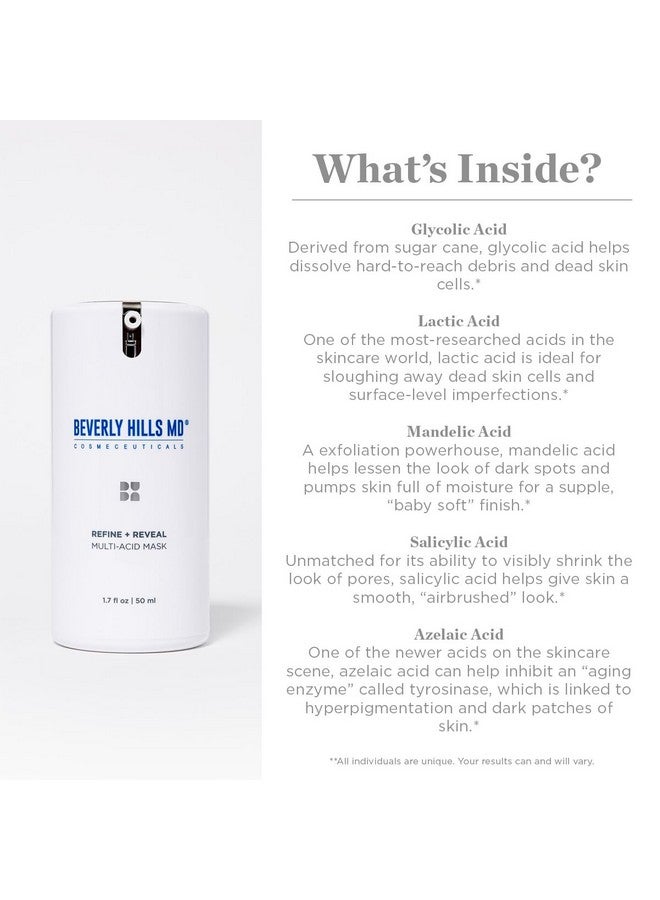 Refine + Reveal Multiacid Mask For Aging Skin Antiwrinkle Exfoliating Formula For Smooth Skin Target Dark Spots Large Pores W/Glycolic Lactic Mandelic Salicylic Azelaic Acid