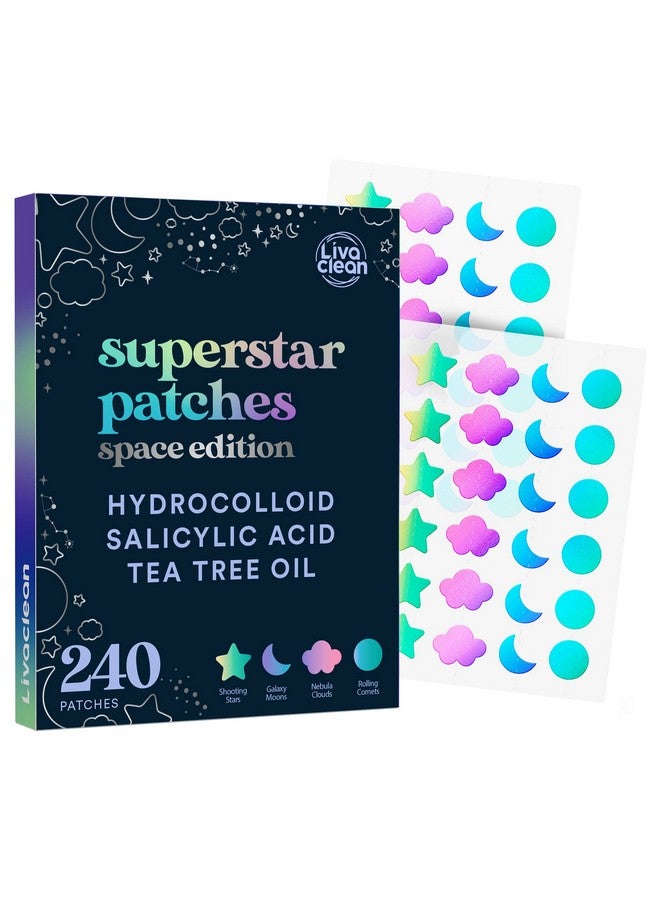 240 Ct Holographic Cute Acne Patches Space Edition W/Salicylic Acid & Tea Tree Oil For Face Hydrocolloid Star Pimple Patches