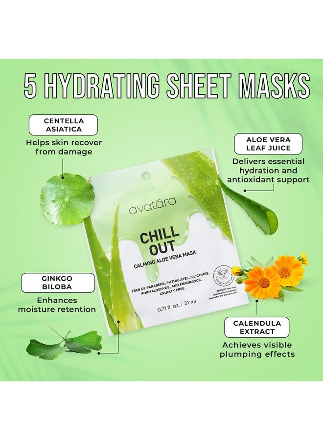 Chill Out Sheet Facial Mask Hydrating Mask Sheet Masks With Aloe Vera Leaf Juice And Ginkgo Biloba Face Mask Skincare Made With Tencel Fibers Parabenfree Stressedout Skin 5 Sheets