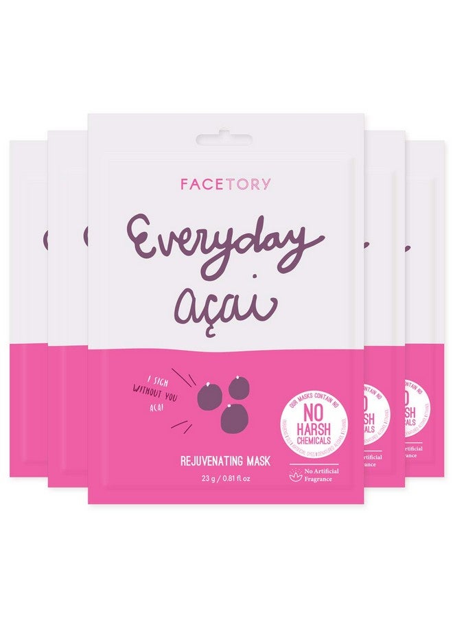 Everyday Acai Rejuvenating Sheet Mask With No Harsh Chemicals Soft Formfitting Face Mask For All Skin Types Rejuvenating Calming And Balancing Mask (Pack Of 5)