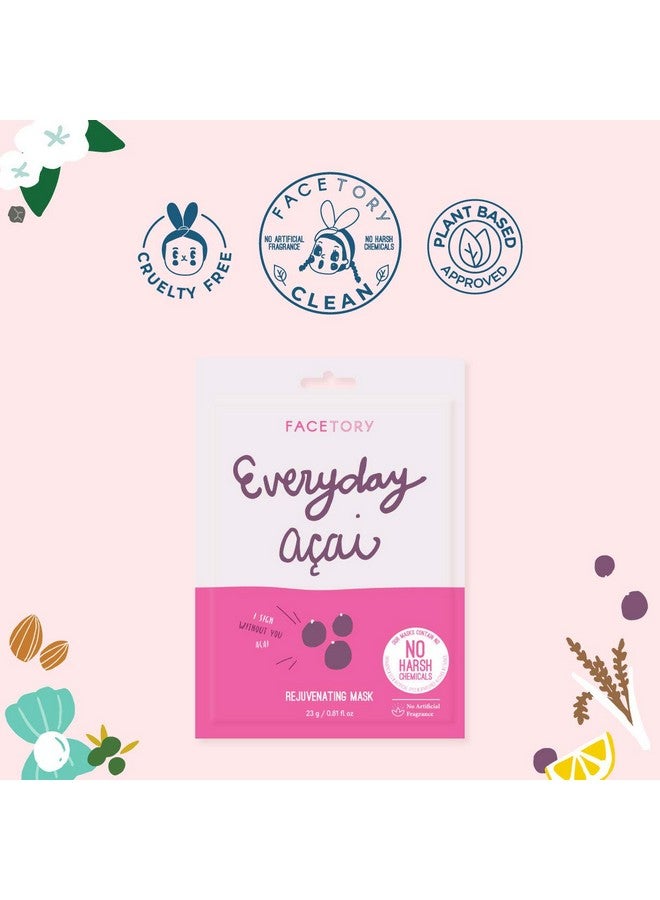 Everyday Acai Rejuvenating Sheet Mask With No Harsh Chemicals Soft Formfitting Face Mask For All Skin Types Rejuvenating Calming And Balancing Mask (Pack Of 5)