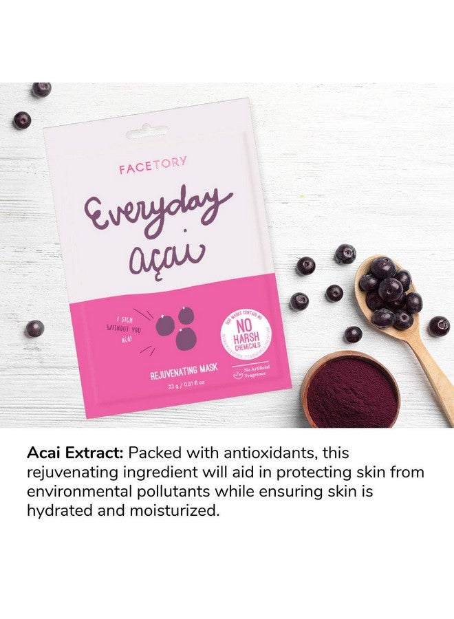 Everyday Acai Rejuvenating Sheet Mask With No Harsh Chemicals Soft Formfitting Face Mask For All Skin Types Rejuvenating Calming And Balancing Mask (Pack Of 5)