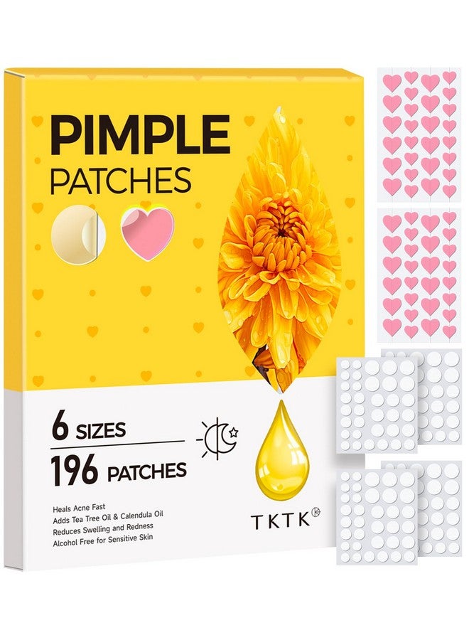 Pimple Patches For Face 6 Sizes Day And Night Acne Patches Heart Zit Patches Cute Spot Stickers With Tea Tree & Centella Oil Strong Adhesion Zit Covers 196 Counts