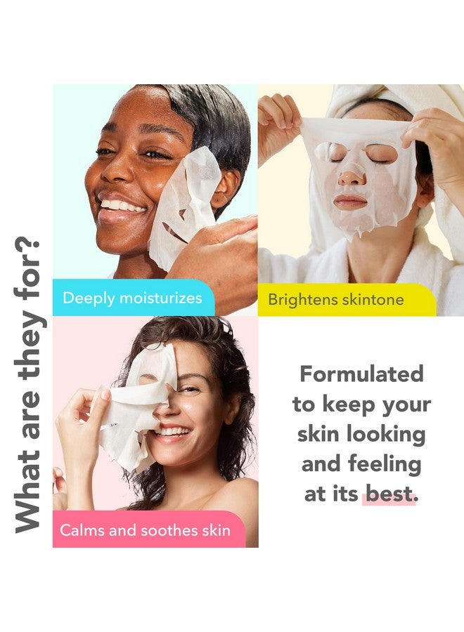 Face Mask Variety Pack Brightening Face Mask With Vitamin C Stimulates Collagen Hydrating Face Masks With Hyaluronic Acid Soften Skin Renewing Face Masks With Strawberry (6 Masks)