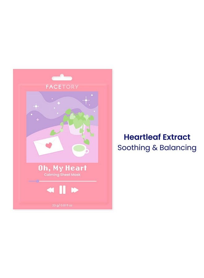 Oh My Heart Sheet Mask With Heartleaf Extract Soft Formfitting Face Mask For Acneprone Skin Calming Hydrating And Soothing (Pack Of 5)