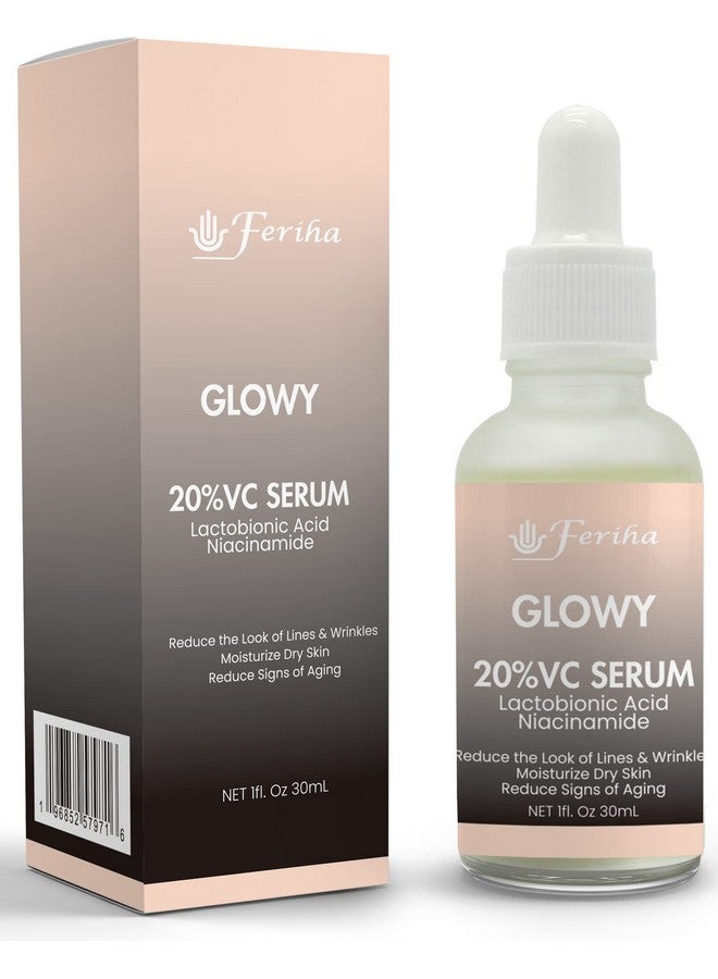 Glowy 20% Vitamin C Serum Lactobionic Acid Niacinamide Ferulic Acid Aloe Vera. High Purity Hyaluronic Acid For A Silkier & Healthier Skin