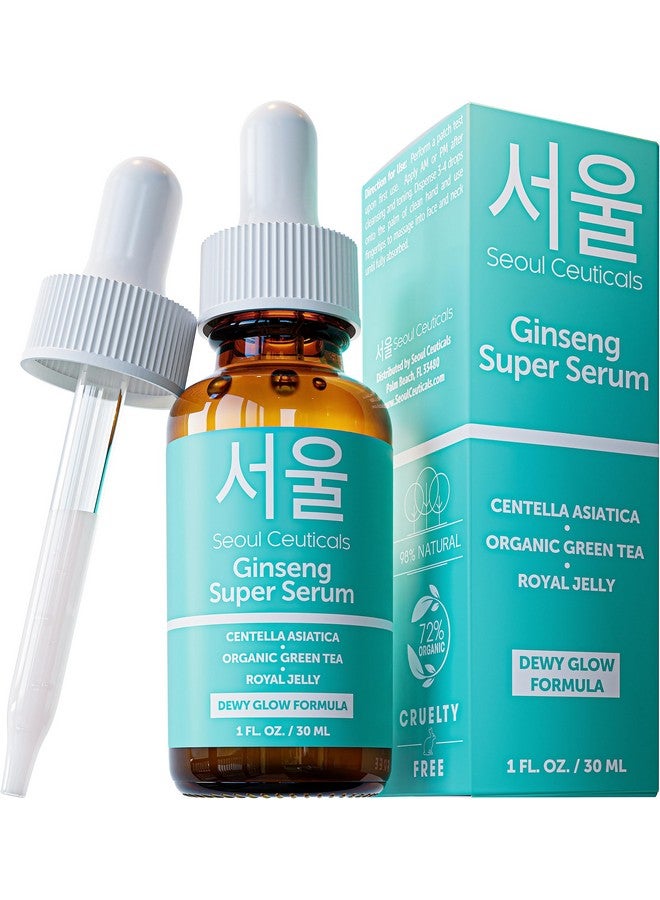 Korean Skin Care Ginseng Serum K Beauty Skincare With Green Tea + Centella + Royal Jelly Cruelty Free & Organic For Dewy Glow 1Oz