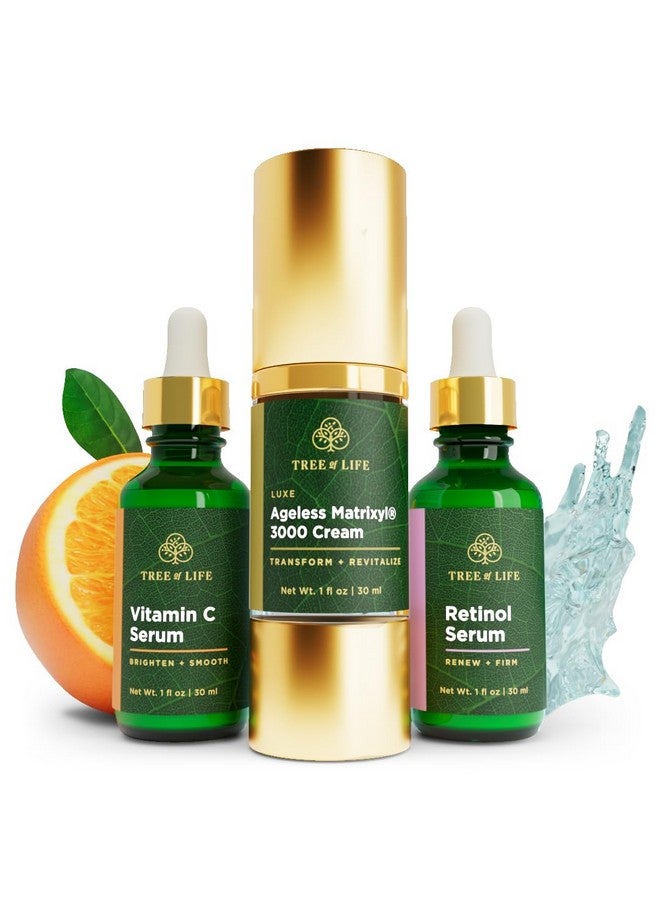 Tree Of Life Rejuvenation Pack With Vitamin C Serum + Retinol Serum + Luxe Ageless Matrixyl® 3000 Cream Tighten And Lift Trio 3 Count X 1Oz