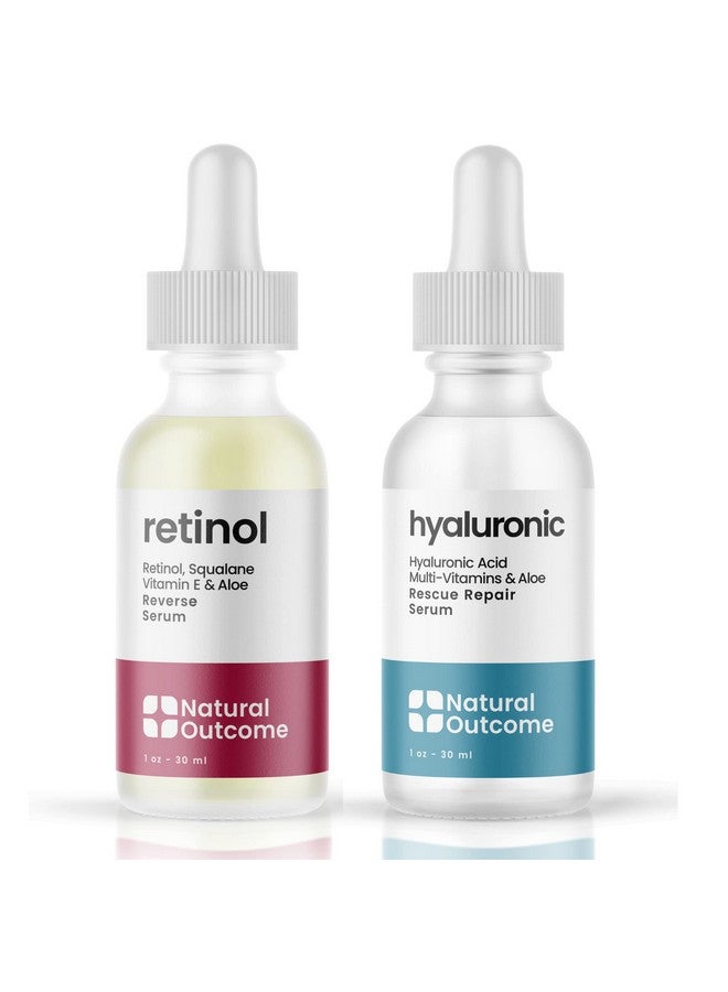 Hydrating Hyaluronic Acid Serum And Retinol Facial Serum Night And Day Anti Aging Facial Serum Set 1 Oz Each Vegan Cruelty Free & Fragrance Free