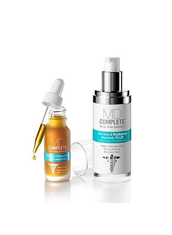 Md Complete Wrinkle Retinol Duo Professional Dermatologist Skincare Includes Wrinkle & Radiance Remedy Plus 1.0 Fl Oz And Retinol Vitamin C Concentrate With Retinol And Vitamin C 0.5 Fl Oz Set Of Two