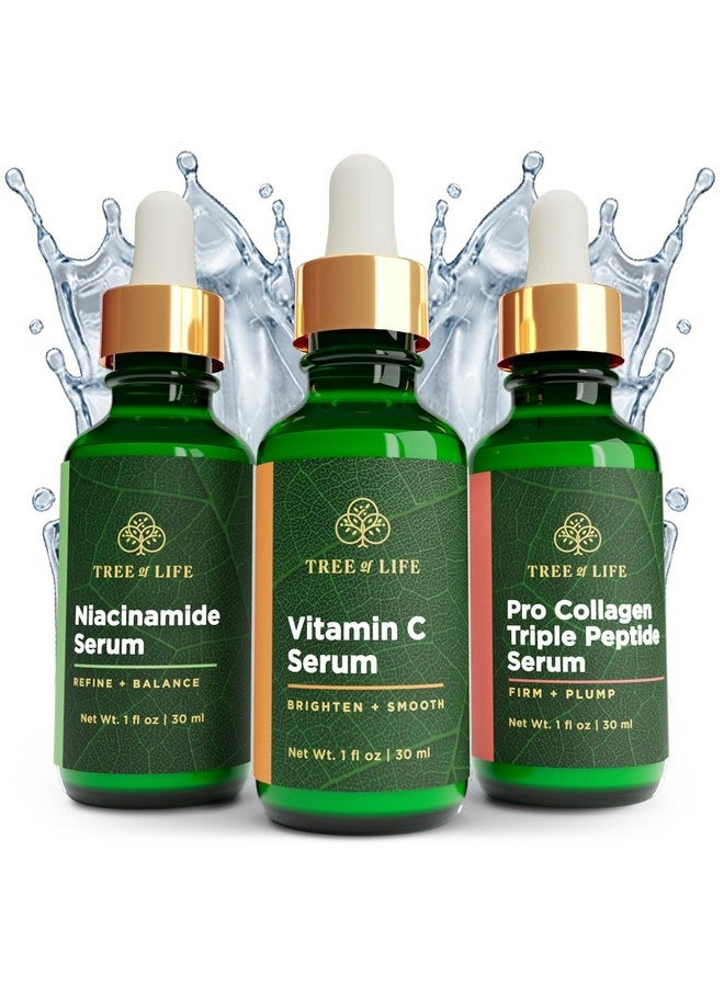 Tree Of Life Complete Hydration Serum Trio With Vitamin C Serum +Niacinamide Serum + Pro Collagen Peptide Serum 3 Count X 1Oz