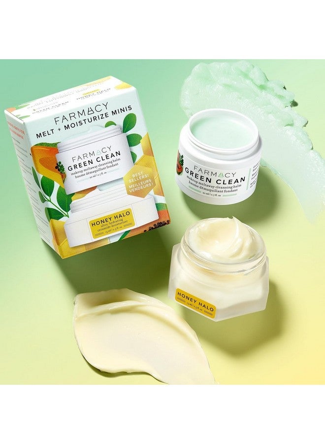Melt + Moisturize Minis Duo Green Clean Makeup Remover Cleansing Balm & Honey Halo Ceramide Face Moisturizer The Perfect Makeup Removing & Moisturizing Skincare Routine