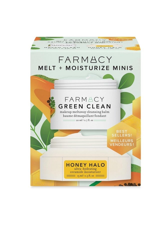 Melt + Moisturize Minis Duo Green Clean Makeup Remover Cleansing Balm & Honey Halo Ceramide Face Moisturizer The Perfect Makeup Removing & Moisturizing Skincare Routine
