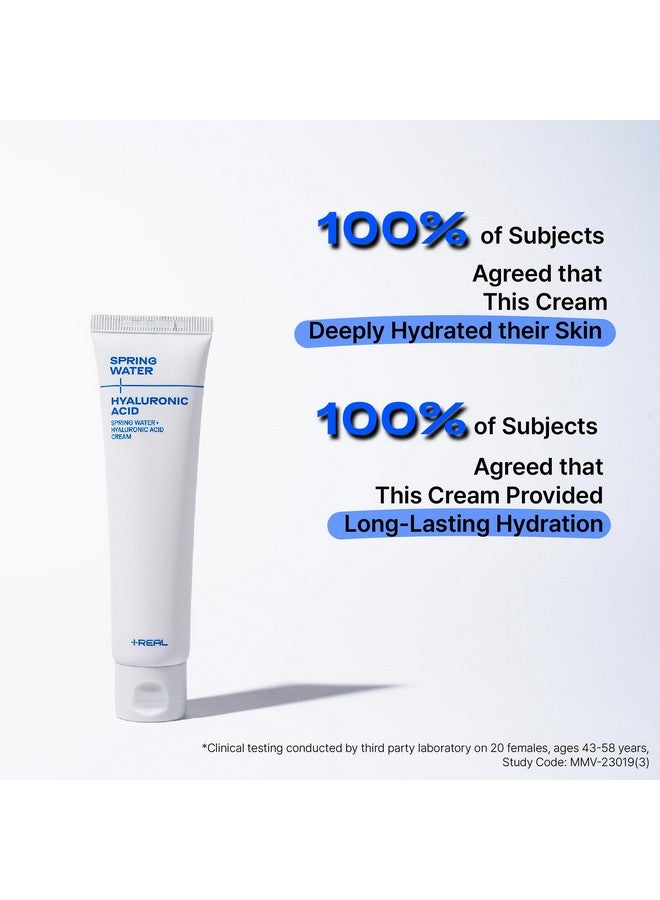 Plusreal Spring Water + Hyaluronic Acid Cream 2.02 Fl.Oz.｜Lightweight Am/Pm Hydrating Face Moisturizer For Sensitive Skin｜Fragrance Free Parabens Free Cruelty Free Vegan Korean Skincare