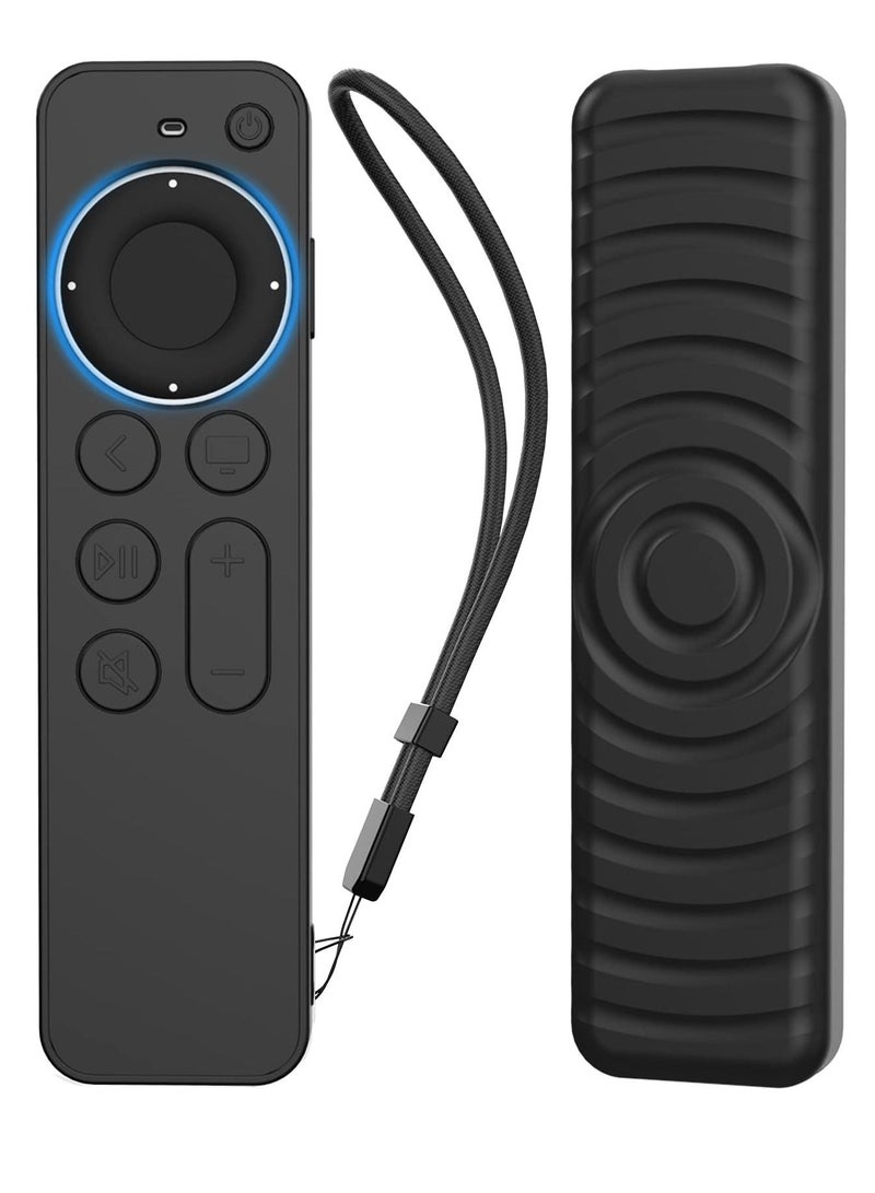 Protective Case for Apple TV Siri Remote 2021 Non-Slip Shock Resistant Durable Silicone Case for Apple TV 4K Gen 2 2021 Remote Silicone Remote Control Case with Lanyard (Black)